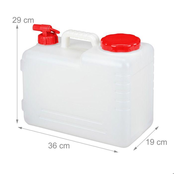 Relaxdays jerricane d’eau avec robinet, couvercle à visser, bidon à eau de camping, 15 l, sans bpa, blanc-rouge