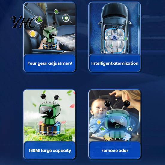 Car Fragrance Diffuser Smart Air Freshener Aromatherapy 3 Modes Adjustable Long-Lasting Robot-Shaped Design Essential Oil Stylish Accessory