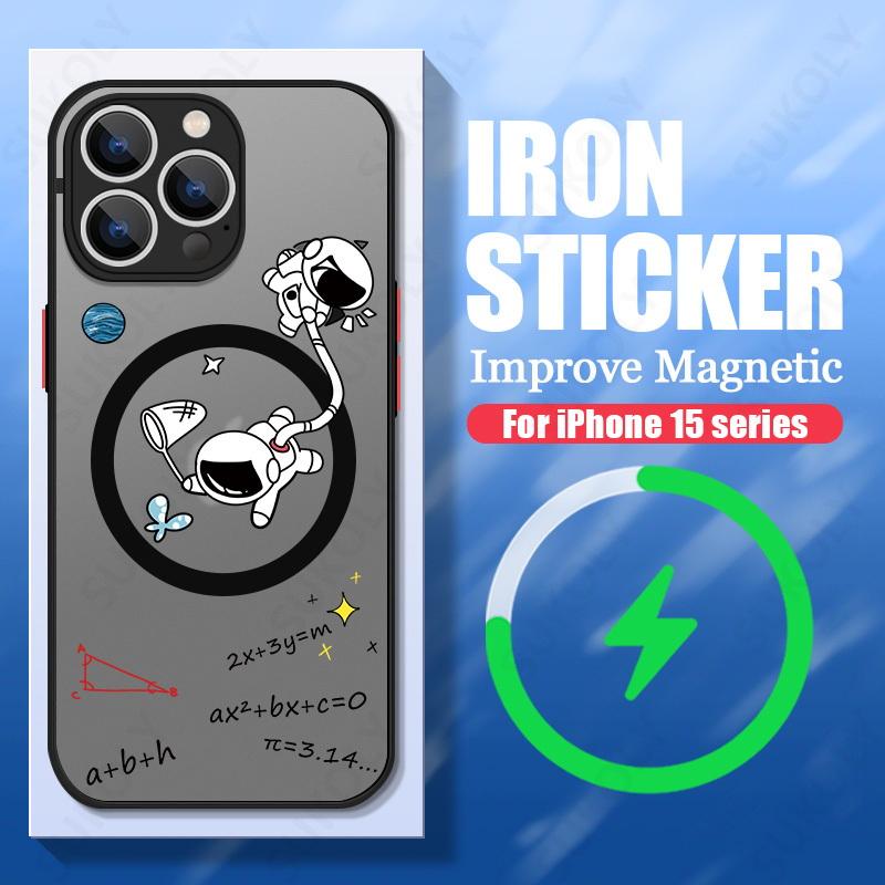 For iPhone 15 Pro Max 14 15 Pro 13 14 15 Pro Max Cartoon Astronaut Acrylic Phone Case For Magsafe Wireless Charge Back Cover