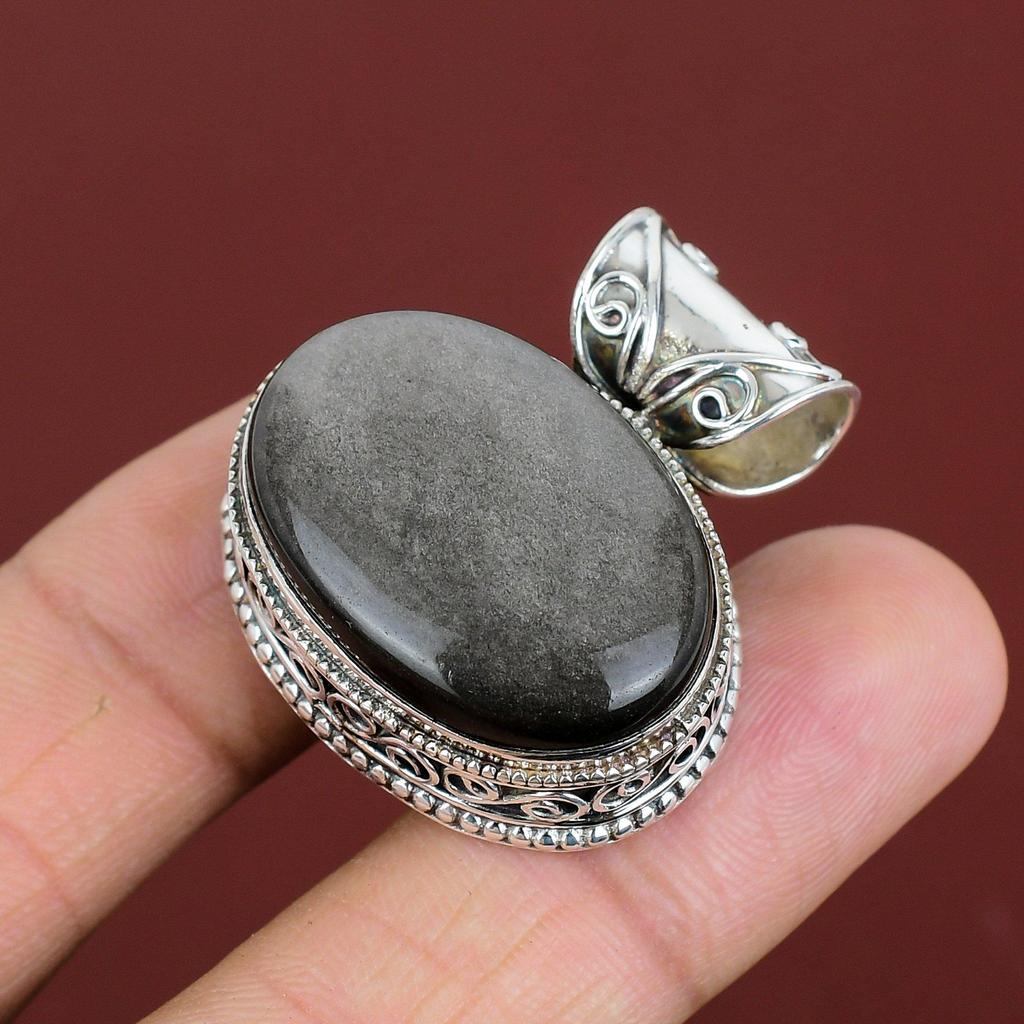 Silver Sheen Obsidian Pendant Genuine Gemstone Pendant Very Pretty Vintage Jewelry 925 Sterling Silver Pendant Handmade Pendant Gift For Her