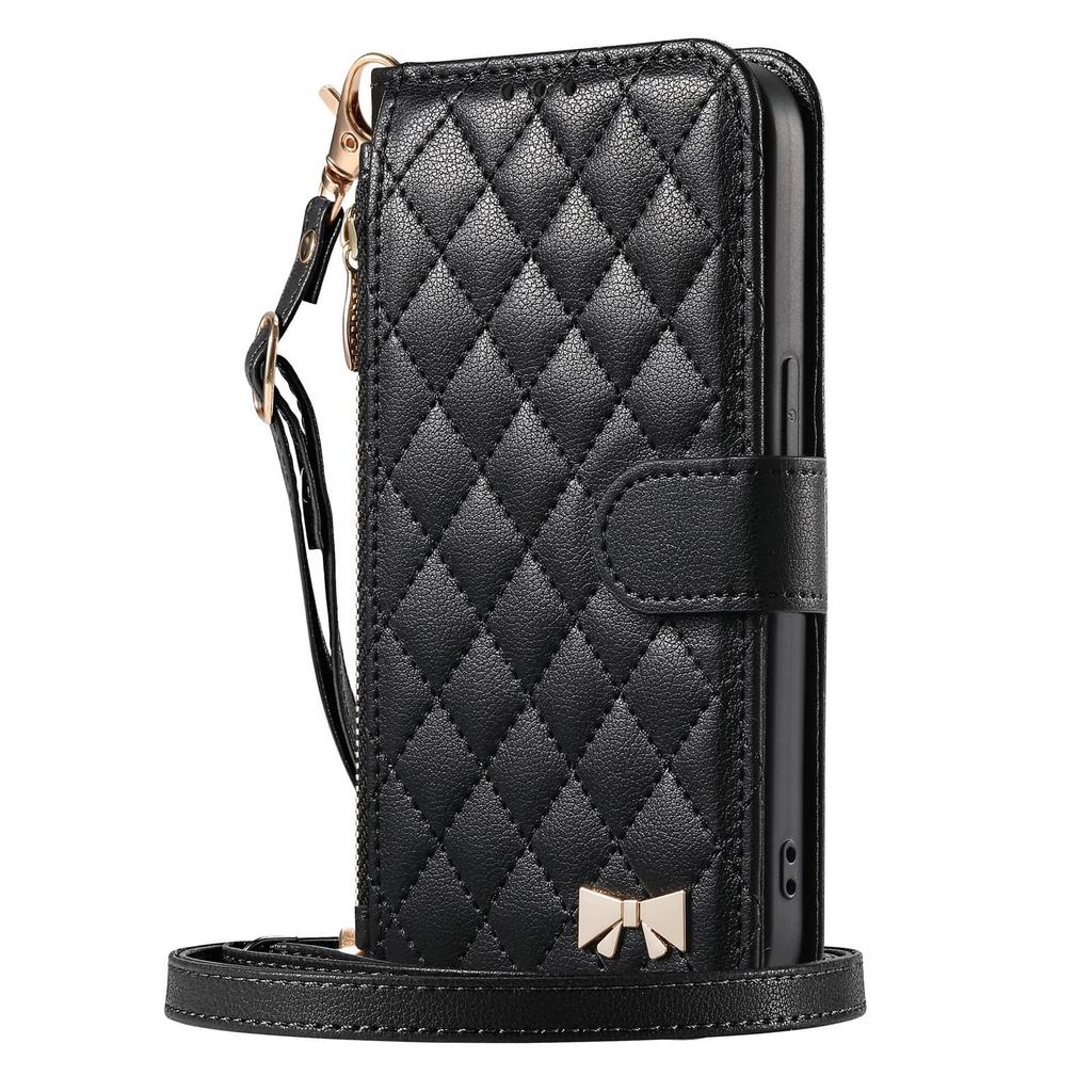 For Xiaomi 14T 15T 17 Pro Max 15 17 Ultra Poco F5 X6 X7 Pro M7 Crossbody Wallet Case, Quilted Zip Pocket Card Holder Lanyard