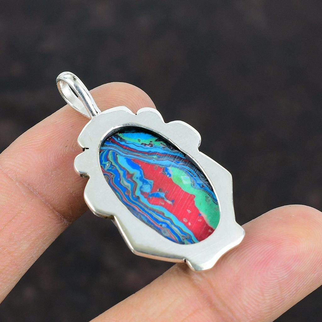 Rainbow Calsilica Gemstone Pendant Handmade Pendant Unique Jewelry 925 Sterling Silver Pendant Brand New Pendant Gift For Him Silver Jewelry