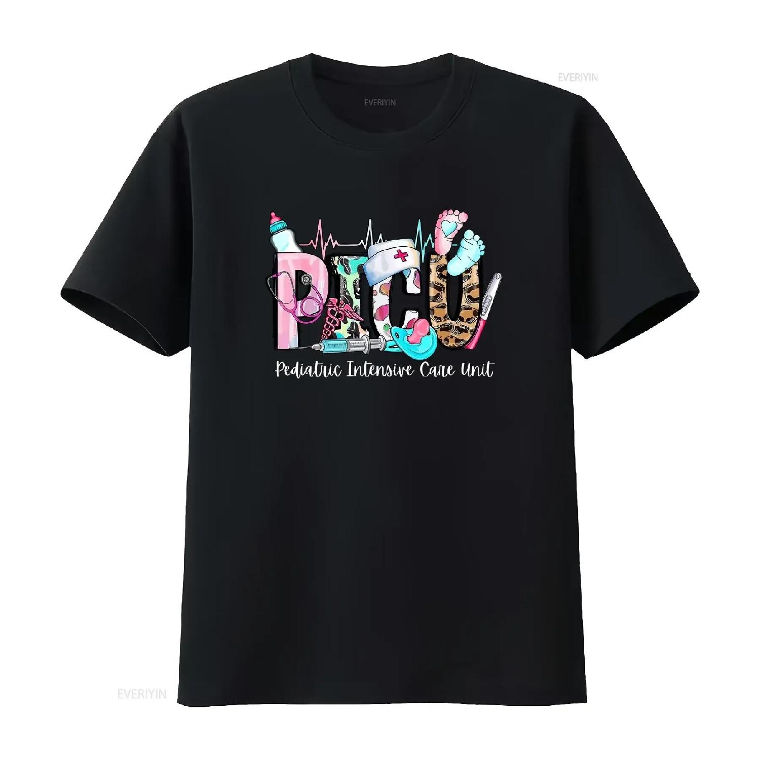 

PICU Nurse T Shirt Pediatric Intensive Care Unit vintage Washed Slightly Casual designer clothes Breathable Stretched S чёрный