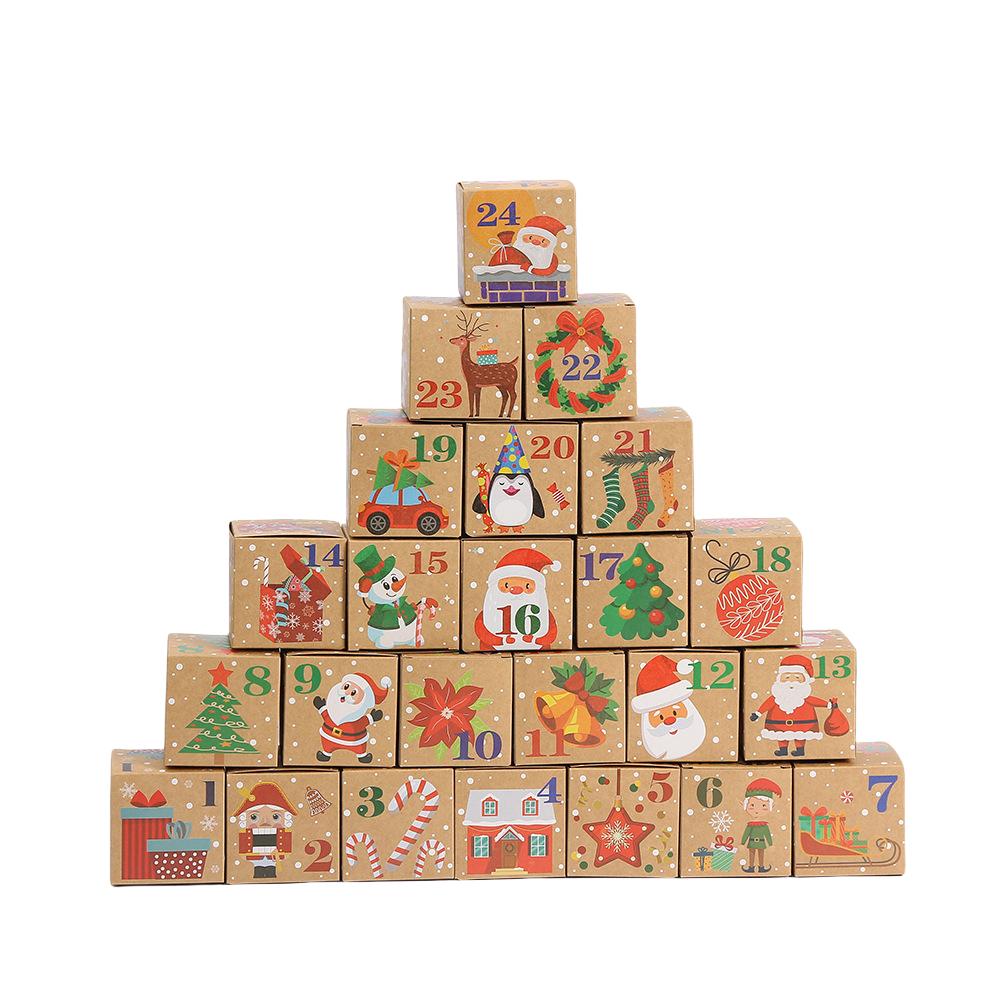 48Pcs StoBag Christmas Countdown Calendar Gift Blind Boxes for Candy Treats DIY Xmas Decor Reusable Paper Surprise Boxes
