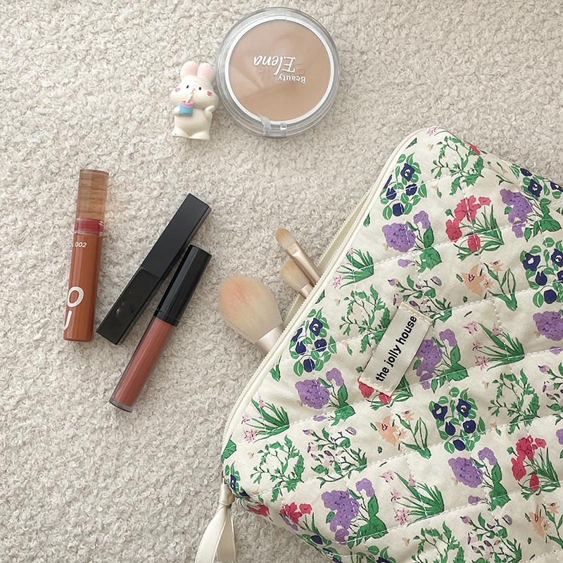 New Women Vintage Flower Cosmetic Storage Handbag Portable Makeup Organizer Cotton Bags Rose Printed Fashion Ladies Make Up Bag