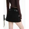 Plus Size Gray Woolen High Waist A-line Skirt for Spring/Autumn