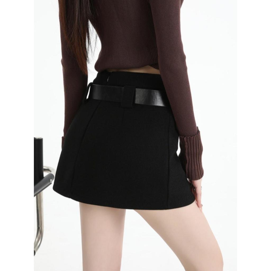 Plus Size Gray Woolen High Waist A-line Skirt for Spring/Autumn
