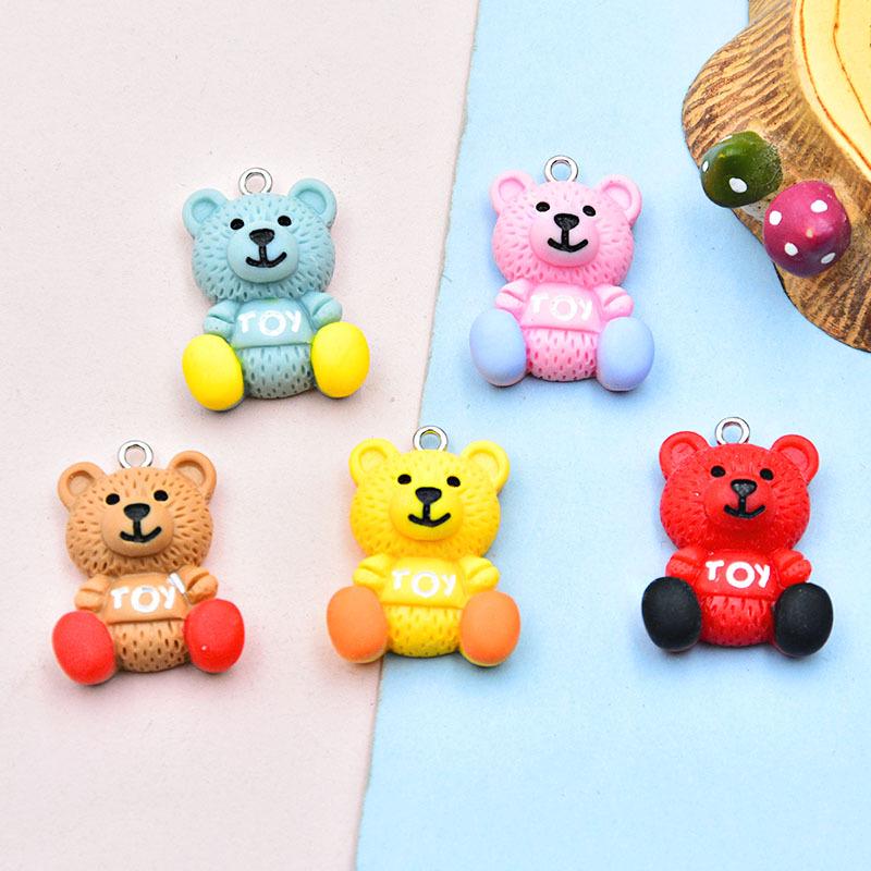 Colorful Resin Cartoon Bear Pendant & Letter Keychain for DIY Jewelry