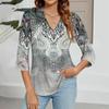 Women's V-neck Gradient Print Three-quarter Sleeve Fashion Top