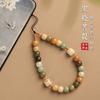 Charcoal-burned Cat Paw Bodhi Root Vintage Beads Olive Bamboo Knot Phone Chain Pendant for Women, Lucky Cat Phone Strap Anti-loss Accessory