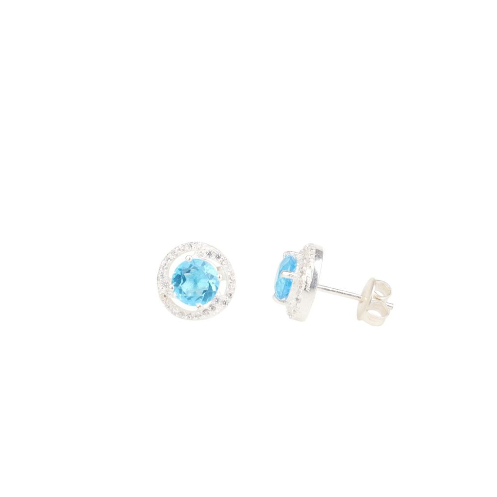 Swiss Blue Topaz Gemstone 925 Sterling Silver Zircon Studs Boho Earrings For Her CZE-8-1