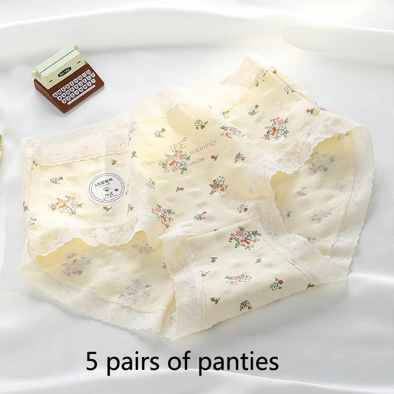 

7A Антибактериальные хлопковые женские трусики с цветочным рисунком в саду, средней посадки, не оставляющие следов на ягодицах, антибактериальные трусики для подростков XL