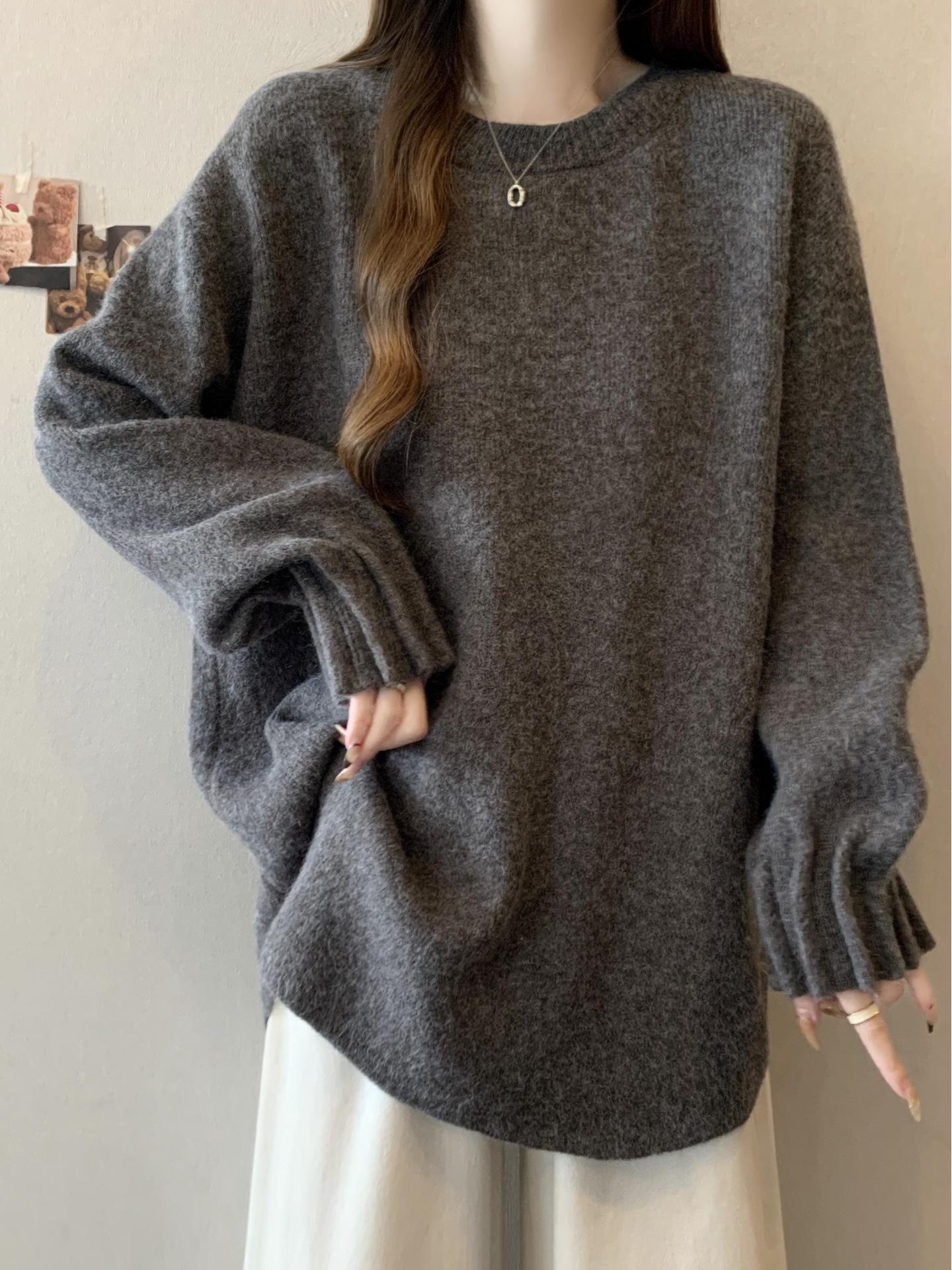 

Женский вязаный свитер свободного кроя с плиссировкой в корейском стиле 2024 - Осенне-зимний универсальный, стройнящий и ленивый стиль накидка One Size серый