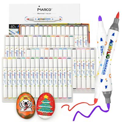 Marco 60 Color Acrylic Cotton Hard and Soft Opaque Acrylic Art Art Kids 60 Pieces Markers, Paint, Core, Double-ended, 6/10/12mm, Quick-drying,