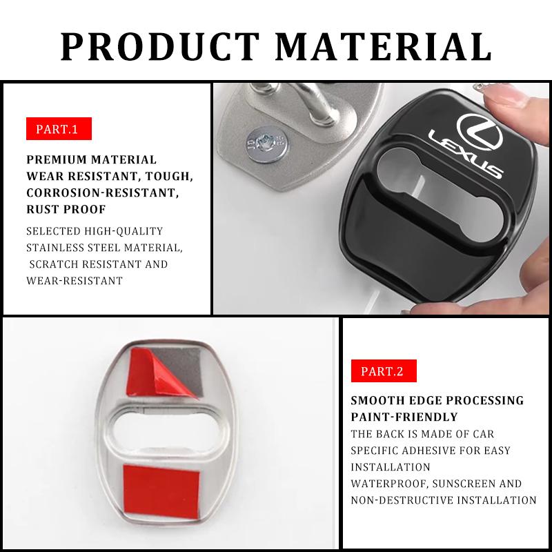 4PCS Car Door Lock Cover Stainless Steel Protection Accessories For Lexus UX250h RX450h RX300 GX470 CT200h RX400h NX300h RX350