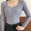 A Long-sleeved, Button-down V-neck Knitted Base Layer with A Stylish, Slimming Top