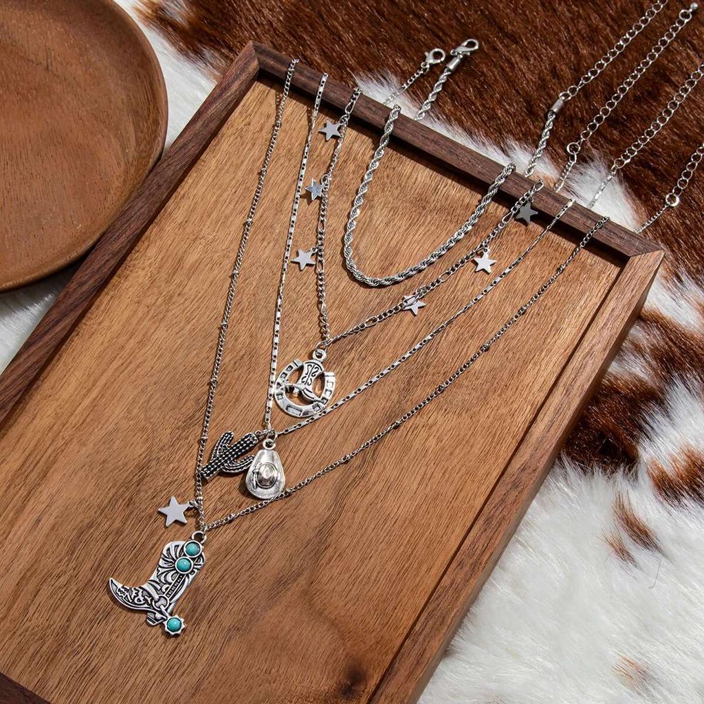 Ingemark Ethnisches Metallstiefel Kaktus Stern Anhänger Choker Halskette für Damen 2025 Trend Einfache Dünne Brustkette Wed Schmuck Geschenk
