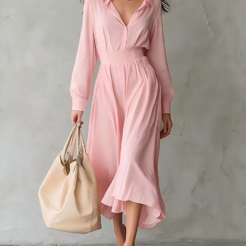 European Style Elegant Summer Maxi Dress Long Sleeve Commuting Versatile Women Clothing XXL