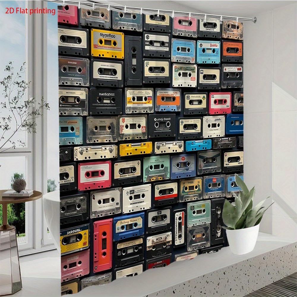 Retro Cassette Tape Shower Curtain Colorful Audio Tape Pattern 2D Digital Print Polyester Bath Curtain With Hooks