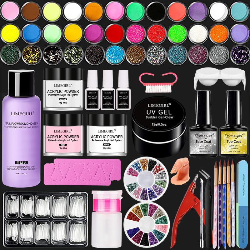 3 Colors Acrylic Powder Set with Nail Lamp Kit, Glitter Dipping Powder & Nail Art Tools, Quick Dry Long Lasting