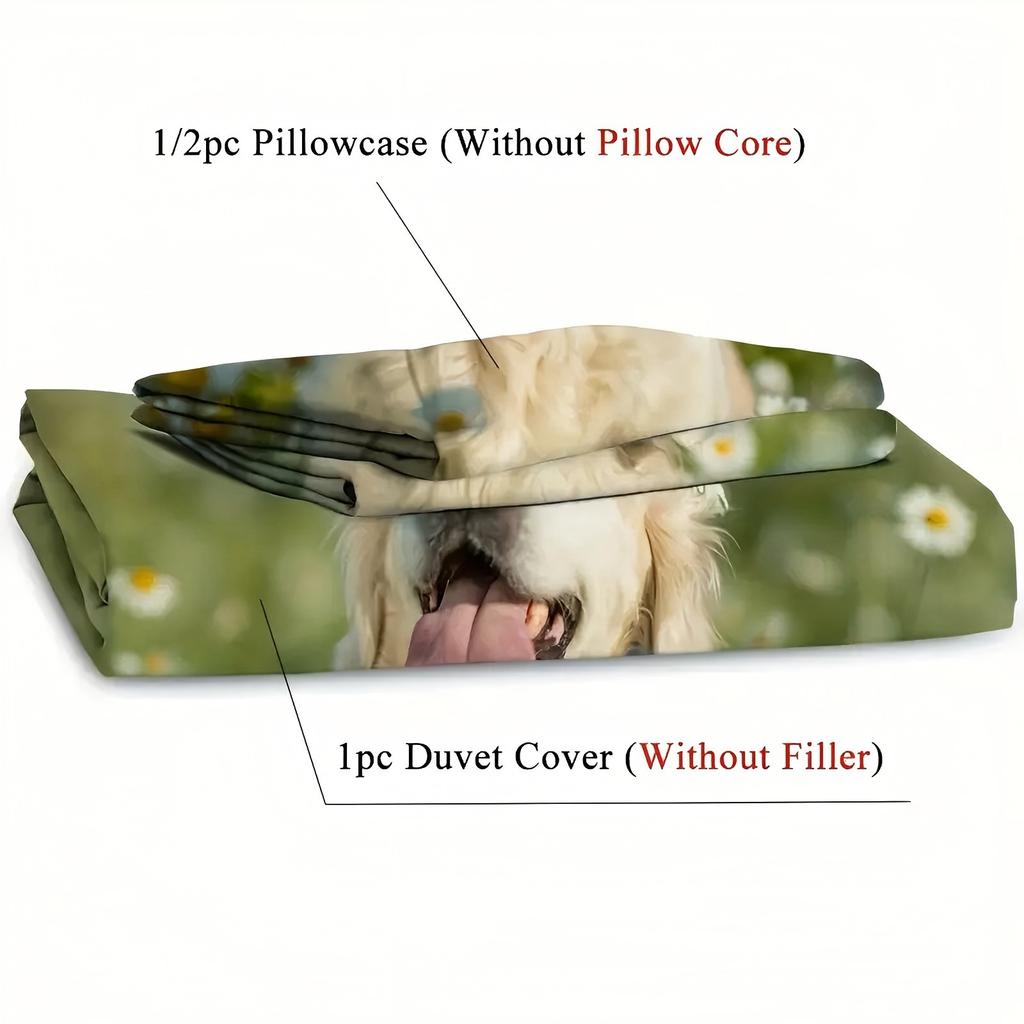 Cute Dog Wreath Flowers 3D Printed Quilt Cover Set Cute Playful Style Bedding Set Soft Comfortable Home Textiles Duvet Cover Set