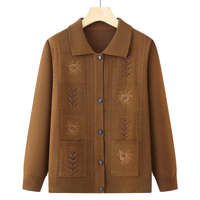 Grandma's Loose Knit Cardigan for Women – Spring & Autumn Wear for Middle-Aged & Elderly