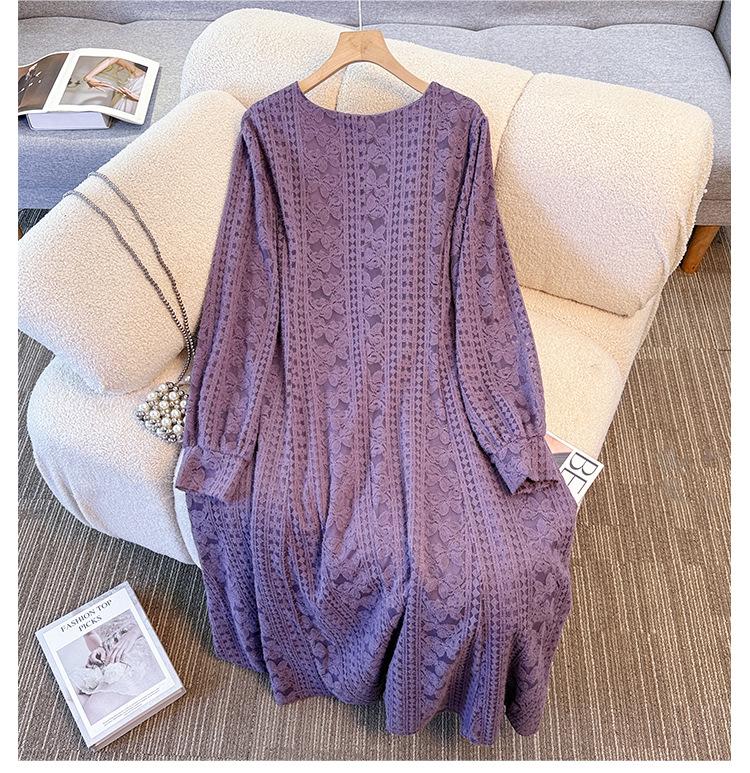 French Style Plus Size Women's Lace Dress: Spring/Autumn Slim Fit 130-300 Jin