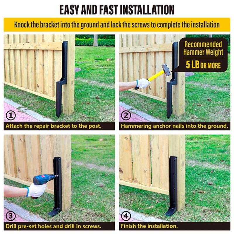 Steel Fence Support Pin Repair Stake Stabilizers 33.6Inch Fit for Fixing Tilted/Broken Wood Fence Post Easy Installation