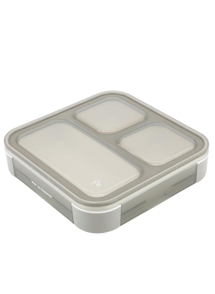 CB JAPAN Foodman Mee Bento Double Secured with CB JAPAN DSK Box, Slim, Portable, Stand-Up, 500ml, Gray, Leak-Resistant, Sealing, 4-Point Locking,