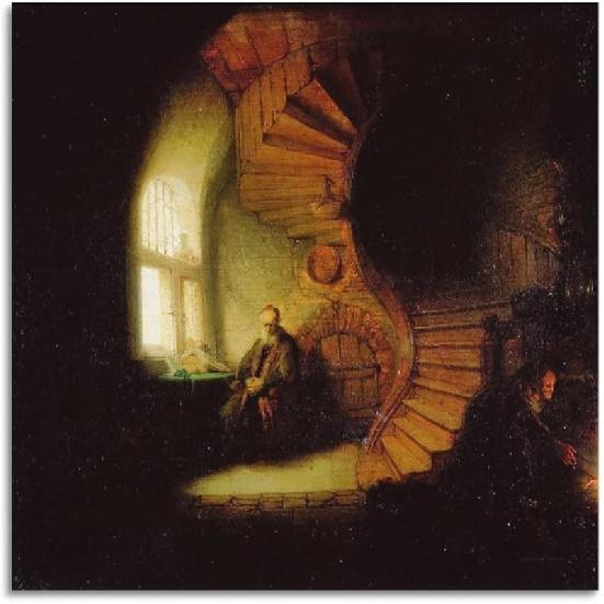 Rembrandt Van Rijn (The Philosopher in Meditation, C. 1632) Posters of Famous Paintings Wall Art Poster Gifts Bedroom Prints Home Decor Hanging 12L  x 12W
