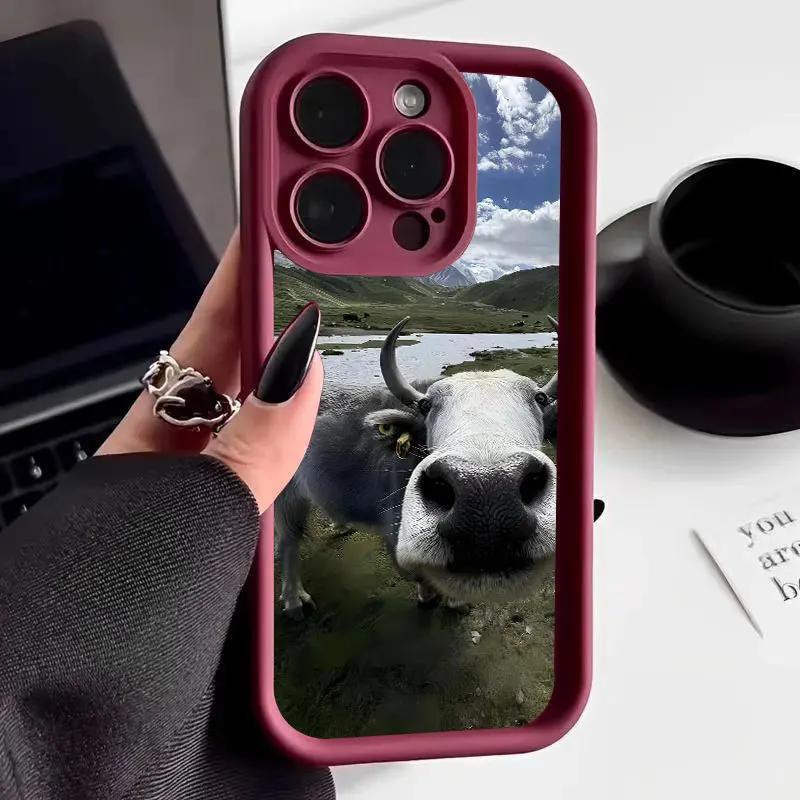 Luxtury Cute Cow Phone Case For iPhone 11 12 13 14 15 16 Pro Max X XS XR 7 8 Plus SE2020 Shockproof Soft Silicone Bumper Cover