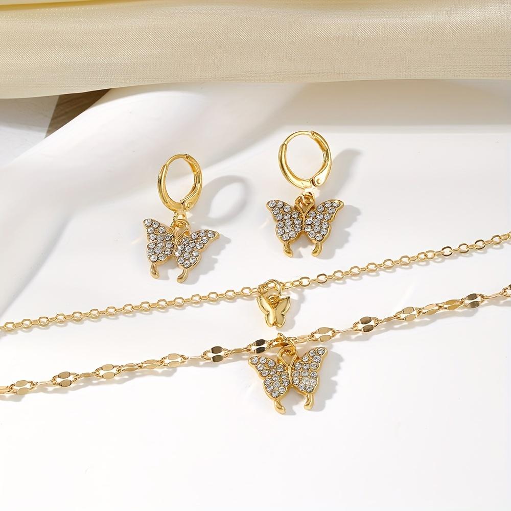 Earrings, Necklace, Gold and Silver Butterfly Pendant, Earrings and Necklace Set Spring and Summer Vacation Women's Jewelry Set