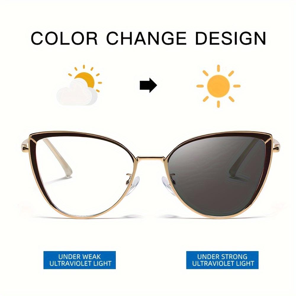 1 Pair Of New Color Changing Anti Blue Light Glasses Metal Cat Eye Holder Women'S Fashionable Glasses