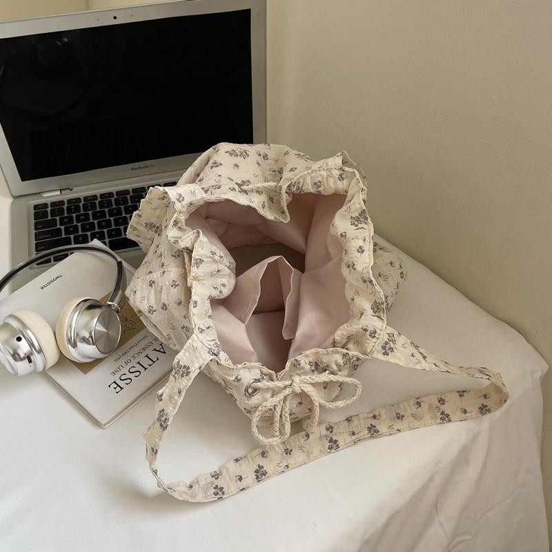 Floral Print Shoulder Bag Women's Large Capacity Bucket Bag Commuter Tote Bag