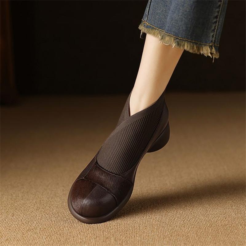 Fashion New Autumn Sheep Leather Splicing Horsehair Women Boot Fashion Round Toe Boots for Women Short Boots Botines Mujer Ankle Boot