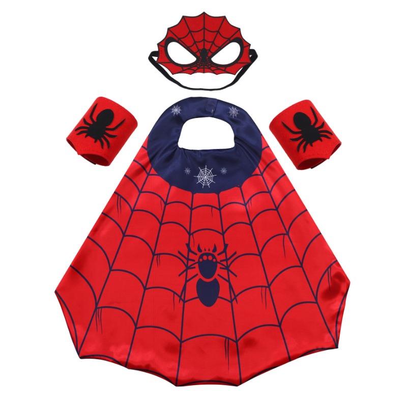 Cartoon Superhero Costume Set for Boys and Girls Halloween Dress Up Spider Cape and Mask with Wristband One Size