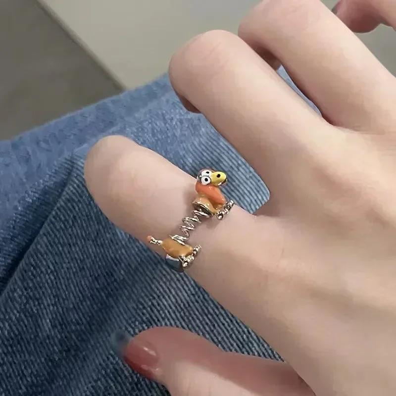 Cute Dog Rings for Women Niche Design Adjustable Unisex Alloy Electroplating Open Rings Personality Mens Ring Creative Gift