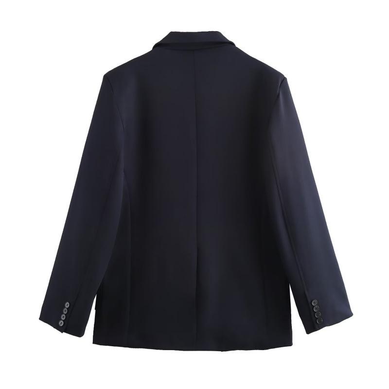 Winter Office Style European & American Women's Loose Long-Sleeved Coat with Pocket Embellishments