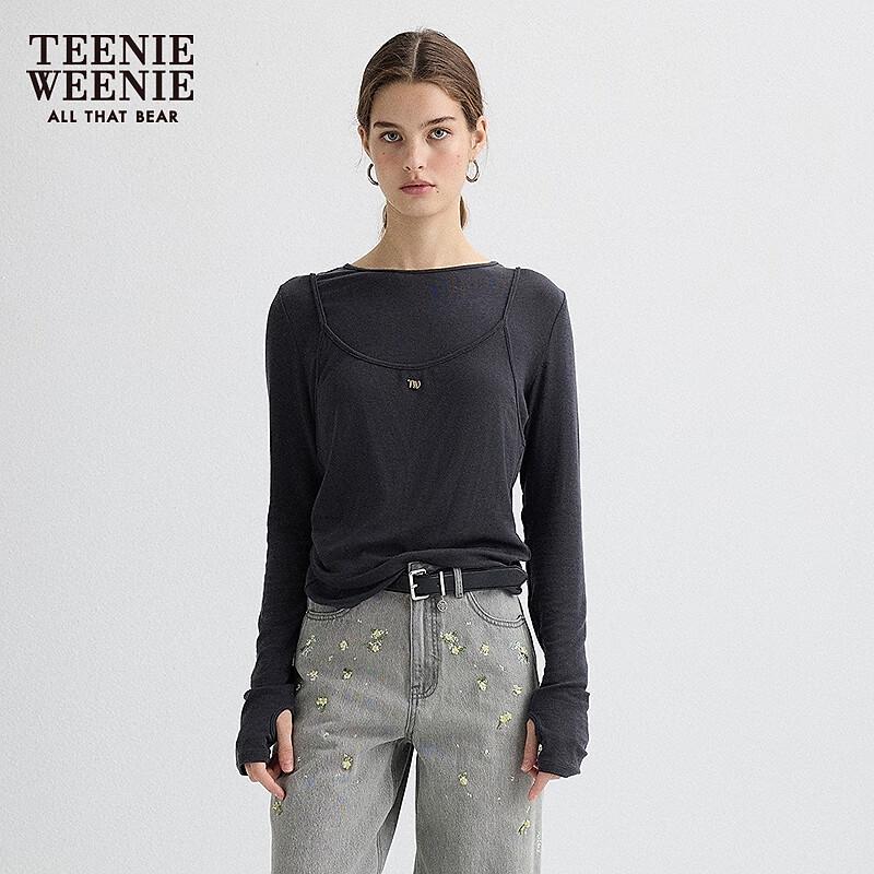 Teenie Weenie Women s Bear Logo Layered Long-Sleeve Top L