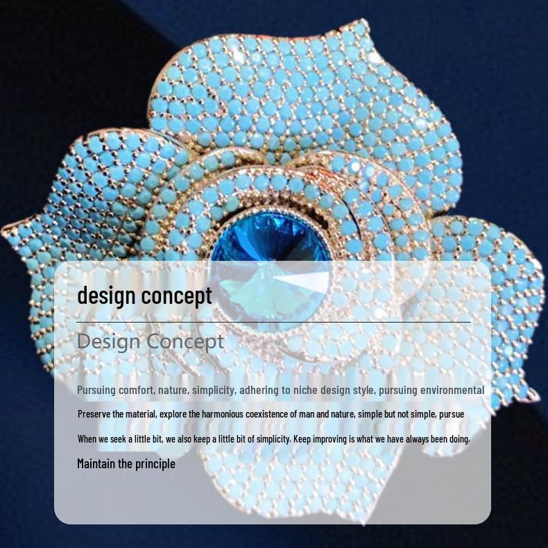 Chinese Camellia Brooch with Turquoise, High-End Corsage Sweater Chain, Women's Fashion Accessory
