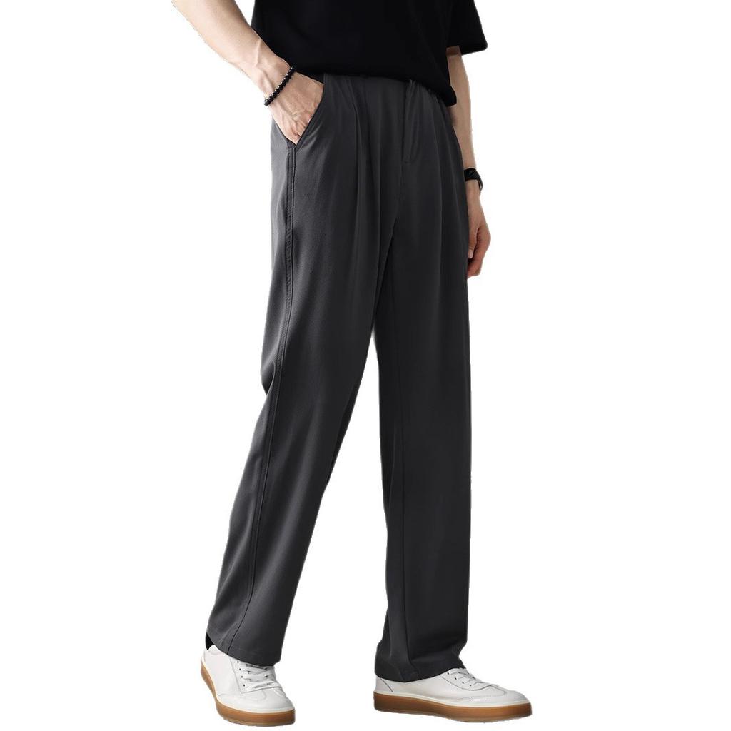 High-end pleated design loose straight pants men's summer thin drape wide legs Japanese simple casual pants