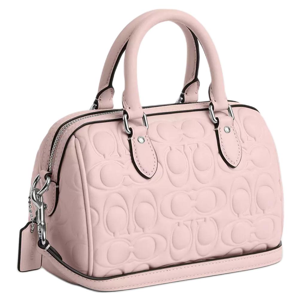 Coach Rowan 17 Printed Logo Smooth Leather Shoulder Crossbody Handbag Small Women Handbags Silver Blush CY743-SV/B5
