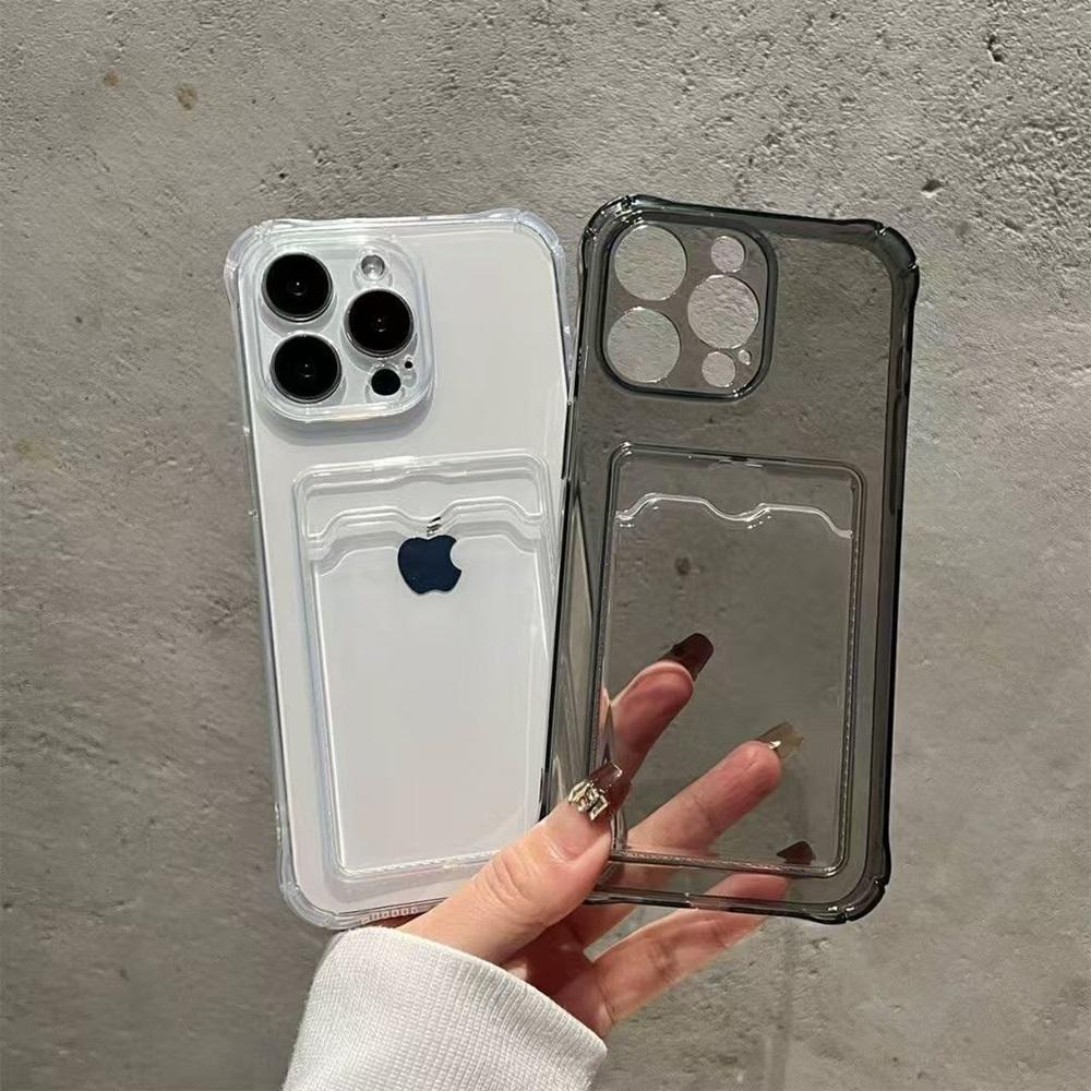Transparent Card Slot Bag Phone Case For iPhone 17 16 15 14 13 12 11 Pro Max X XR 7 8 Plus SE Clear Wallet Shockproof Soft Cover