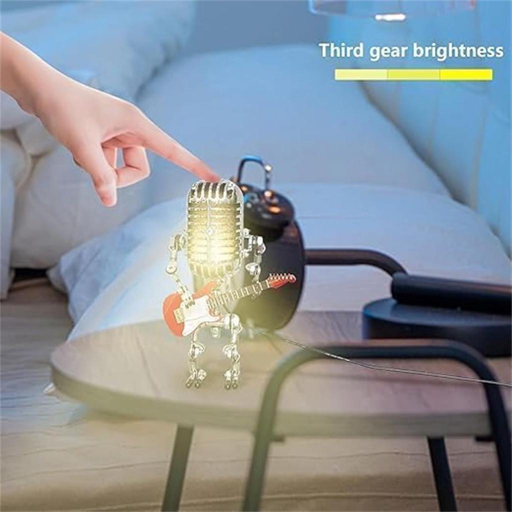 Mic Rockbot, Microphone Desk Lamp, Metal Microphone Mini Guitar Night Light Decoration (Yellow)