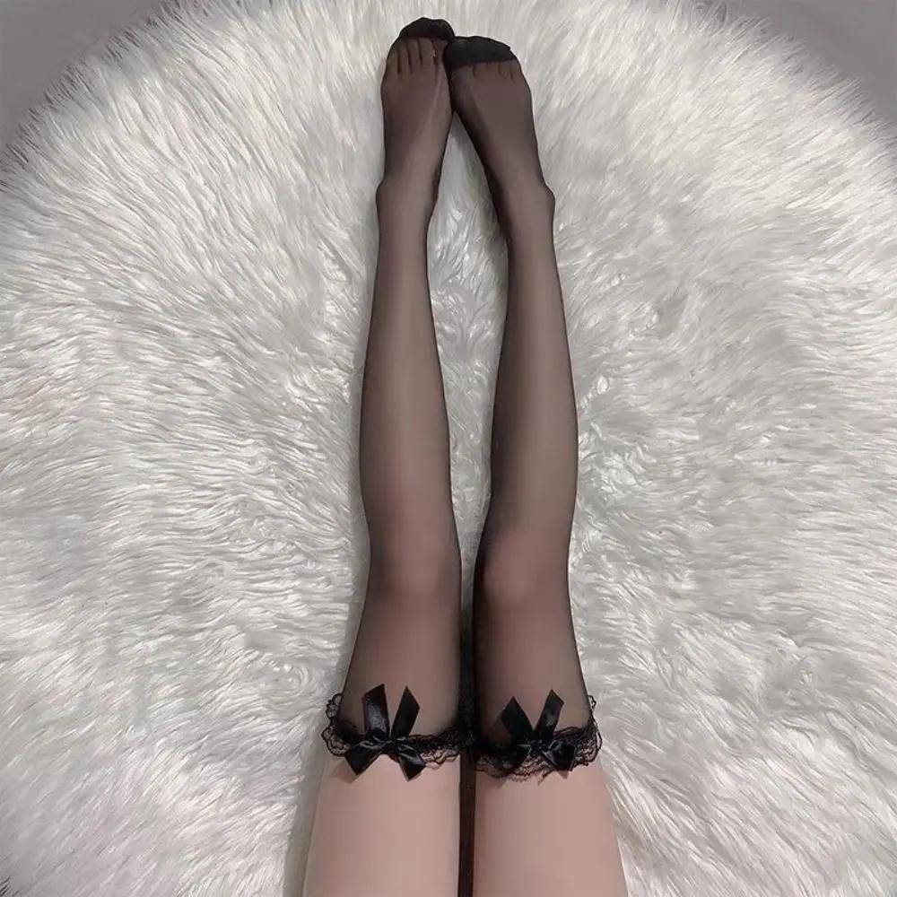 Sexy Black White Overknee Long Socks Sweet Girls Bowknot Women Socks Punk Lolita Thigh Fishnet Stockings