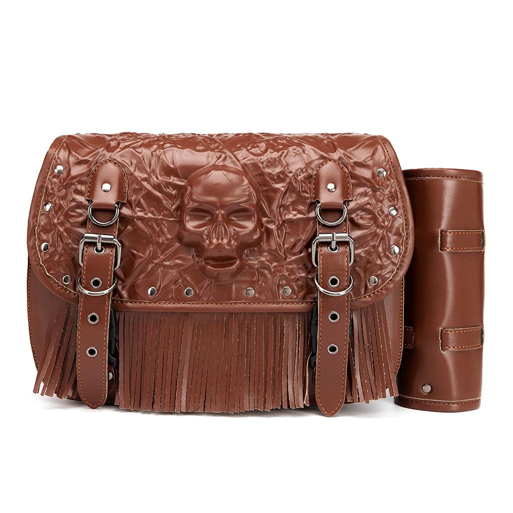 Retro Industrial Motorcycle Side Bag Harley Front Bag Skull Head Rivets Decorative Equipment Luggage