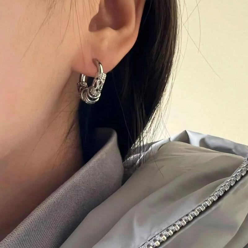 4pcs Punk Stainless Steel Round Circle Totem Hoop Metal Earrings For Men Women Fashion Earring Hip Hop Male Ear Piercing Jewelry
