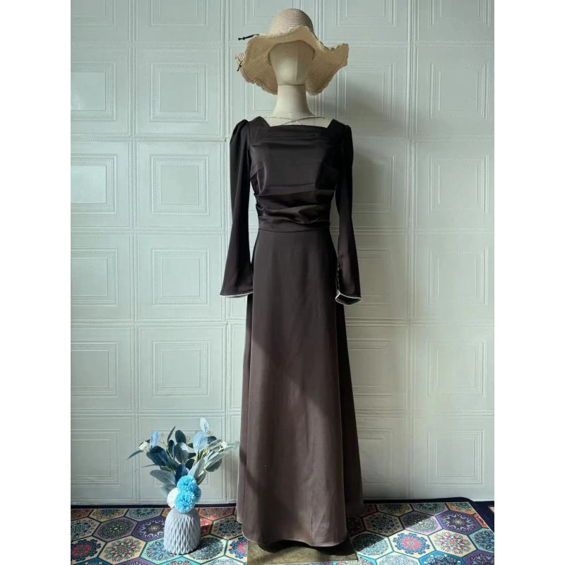 

Европейская и американская мода Сексуальное темпераментное элегантное платье со шнуровкой и длинными рукавами Женское длинное платье Женское вечернее платье Coffee M