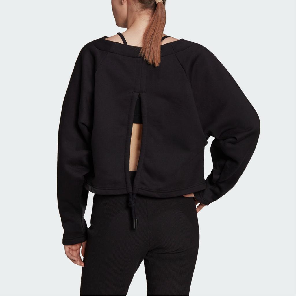 Adidas Solid Color Hollow Back Round Neck Long Sleeve Sweatshirt Women tops Black H48486