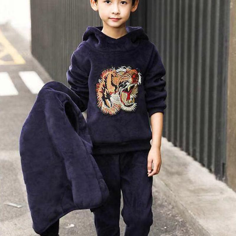 Mode Fleece Verdickter Jungen Anzug Set Trendiges Herbst Winter Outfit Kinder Warm